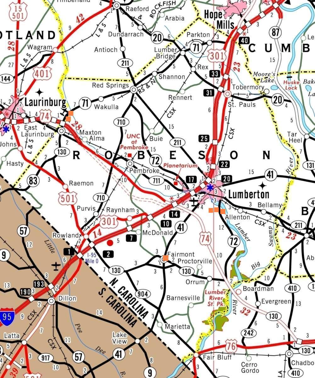 Robeson County Map of Title V Facilities